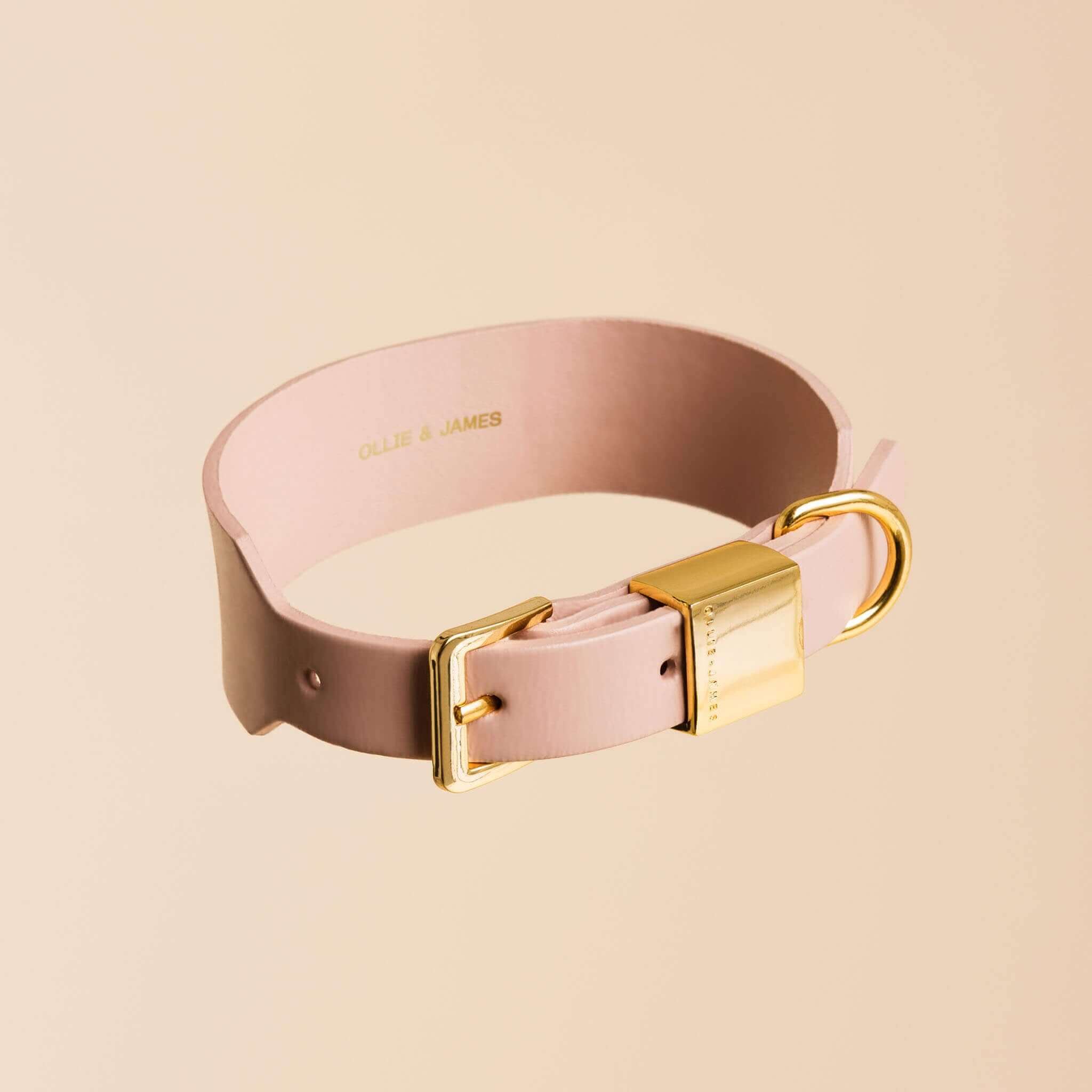 Leather dog collar in blush.