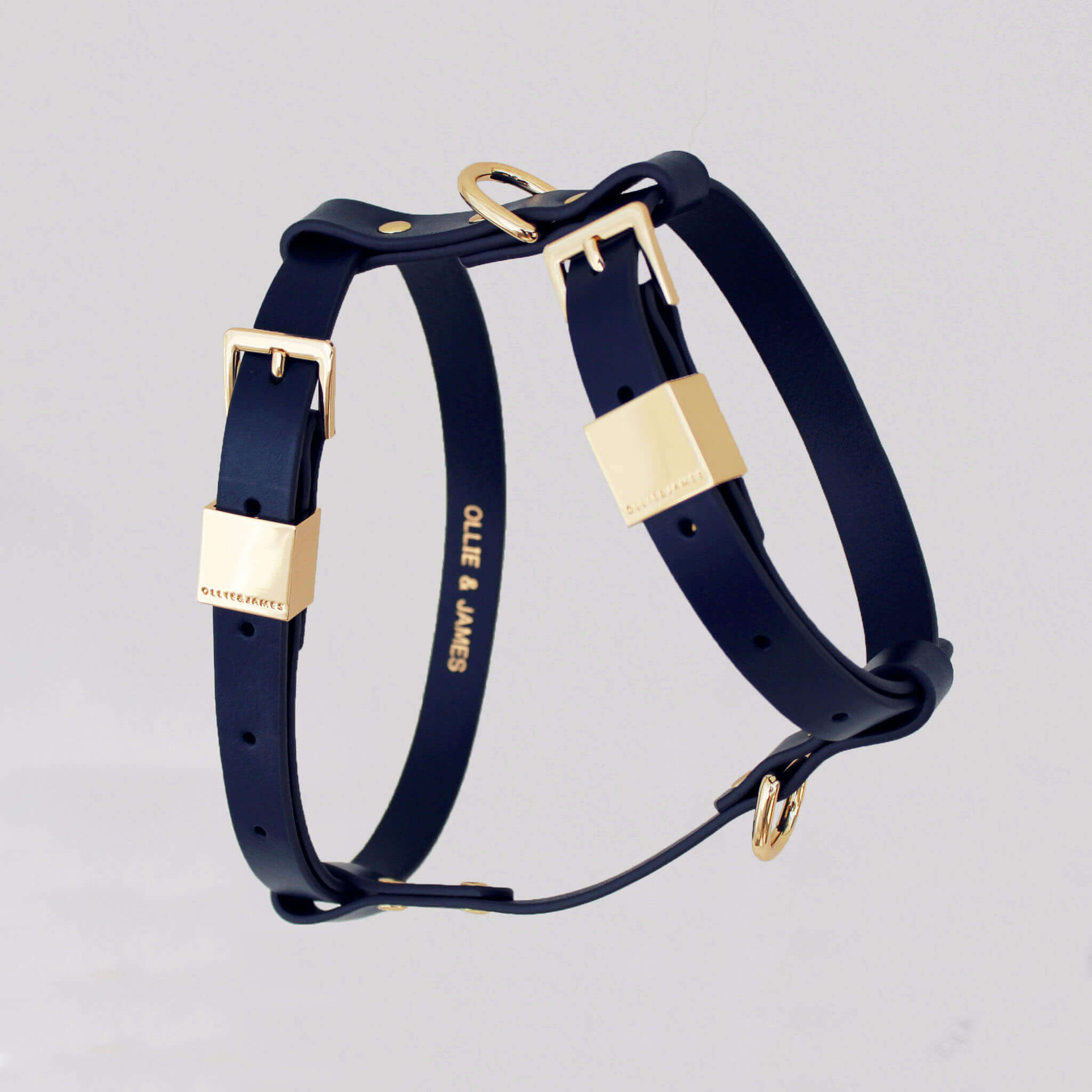 Luxury leather dog harness in ink.