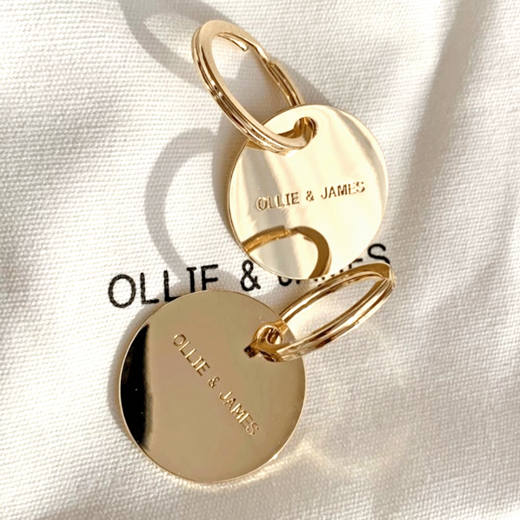 Dog Name Tags - Gold - Engraved - OLLIE & JAMES
